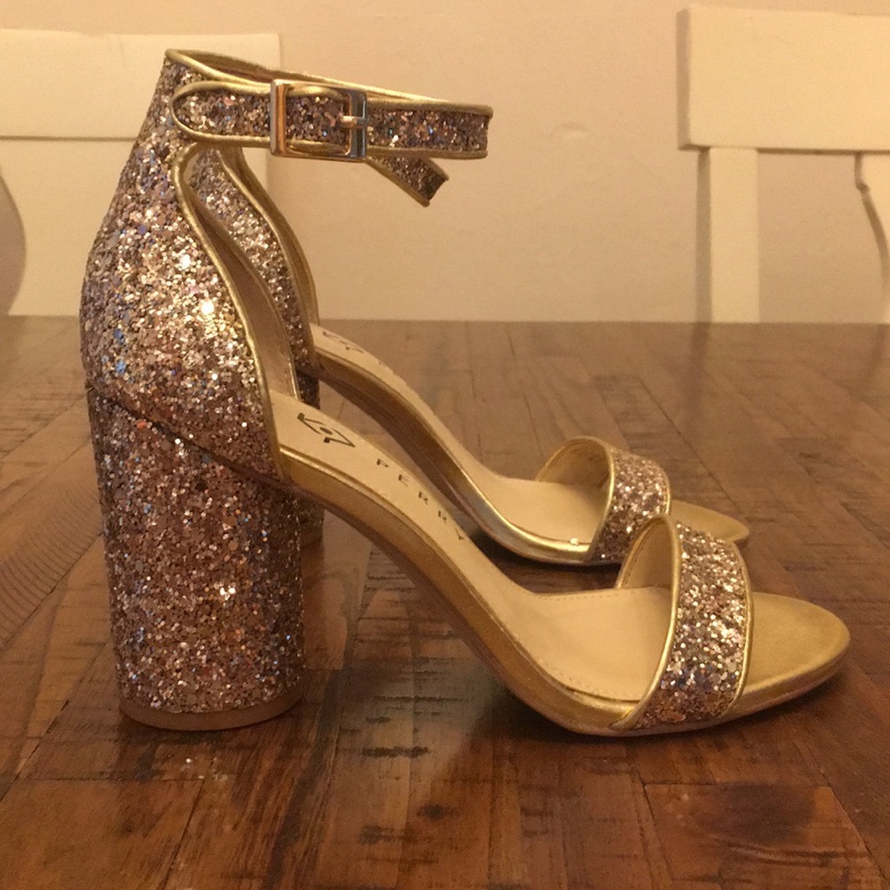 Katy Perry Gold Glitter Block Heels